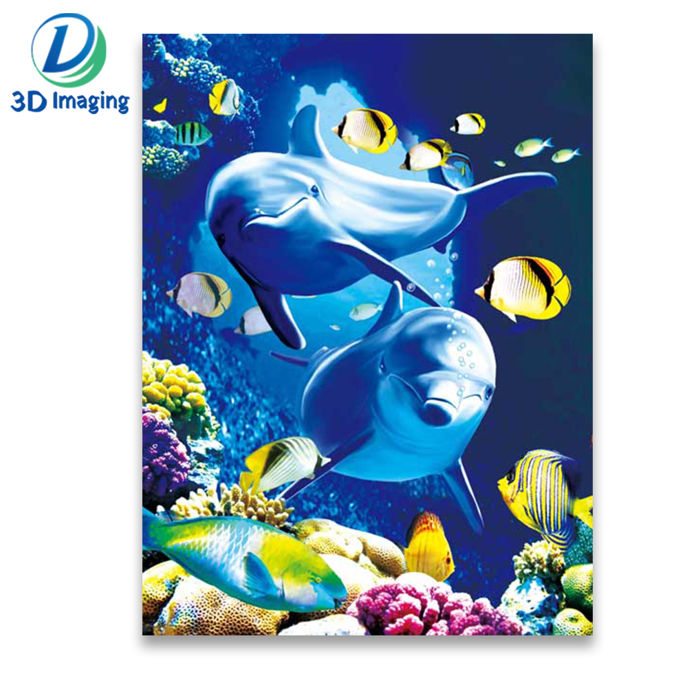 Custom Natural 3d Lenticular Picture 3d Depth effect dolphin picture for Home Decoration